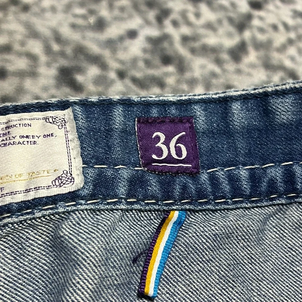 Akoo Jeans Mens 36x32 Blue Embroidered Denim Flap Pockets Streetwear Vintage Y2K